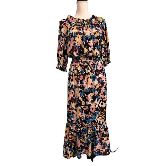 NWT Donna Morgan Off The Shoulder Printed Short Sleeve Midi Dress 14/Med - Picture 4 of 16